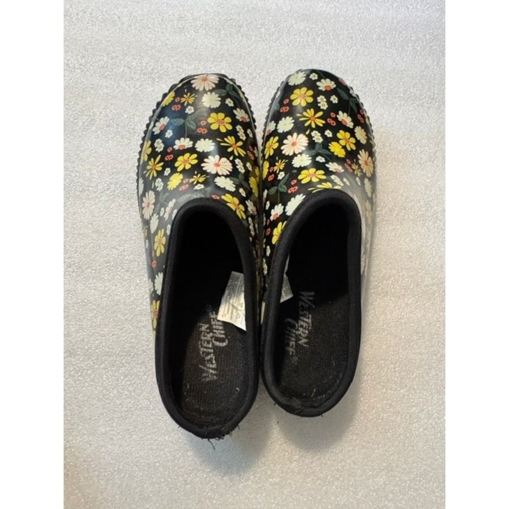 Western Chief Petal Party Garden Clogs Black Floral Rubber Slip On Mules Women 7 - Picture 2 of 7